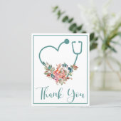 Papier BUDGET Stethoscope Floral Turquoise Merci cardiaqu (Debout devant)