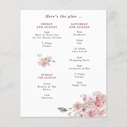 Papier Budget Stiletto Week-end Itinéraire Hen Invitation (Dos)