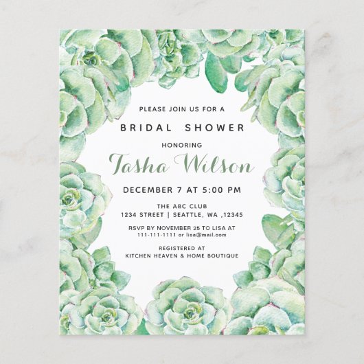 Papier Budget Succulents Invitations de douche nuptiale (Devant)