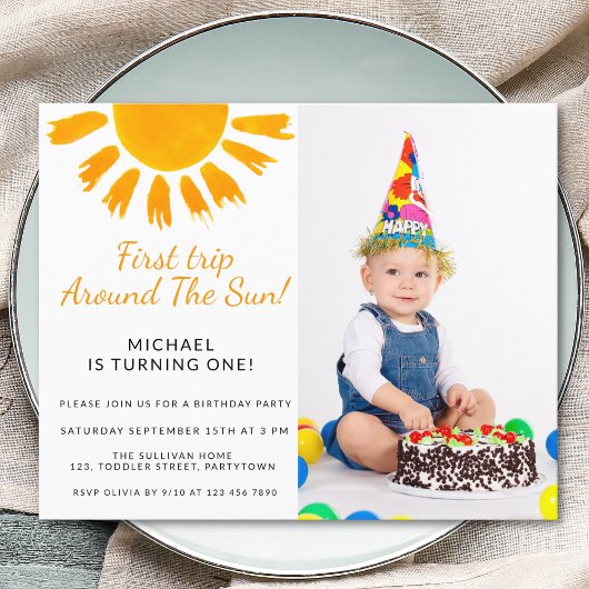 Papier Budget Sun Boy's Photo Anniversaire Fête Invitatio
