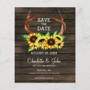 Papier Budget Sunflower Antlers Chic Enregistrer la date