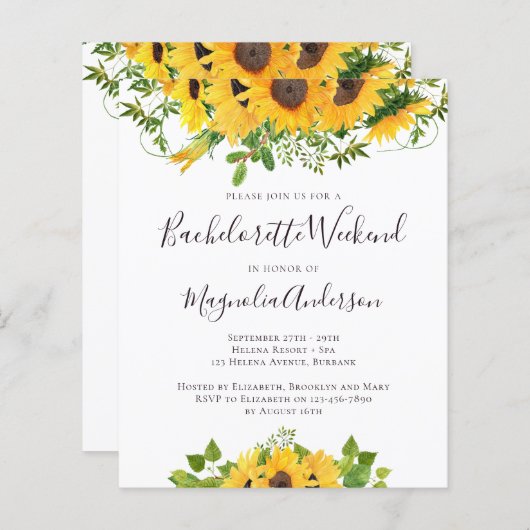 Papier Budget Sunflower Bachelorette Party Invitation (Devant / Derrière)
