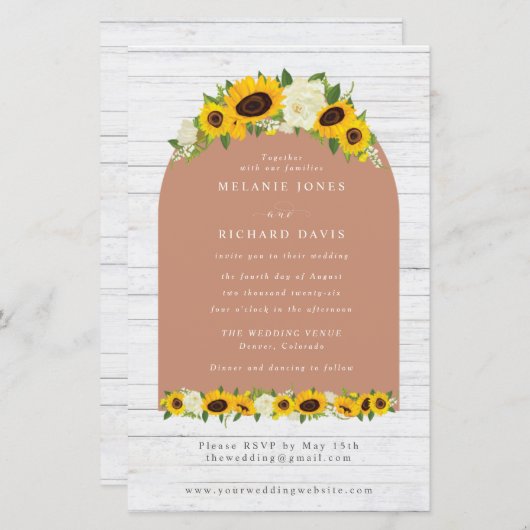 Papier Budget Sunflower Boho RSVP Faire-part de mariage (Devant / Derrière)