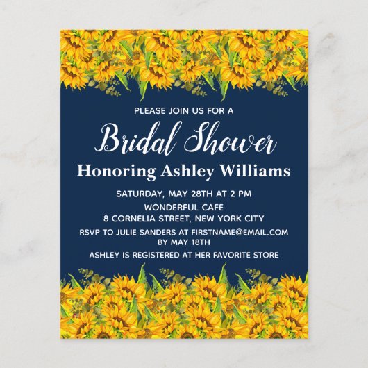 Papier Budget Sunflower Bridal Douche Invitations Floral (Devant)
