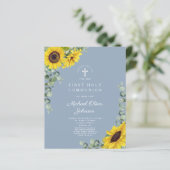 Papier Budget Sunflower Eucalyptus Blue First Communion (Debout devant)