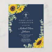 Papier Budget Sunflower Eucalyptus Blue First Communion (Devant)
