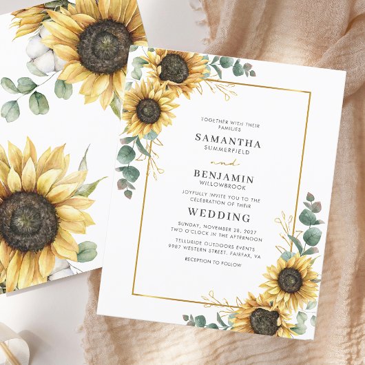 Papier Budget Sunflower Eucalyptus Faire-part de mariage