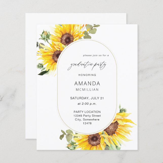 Papier Budget Sunflower & Eucalyptus Graduation Party (Devant / Derrière)