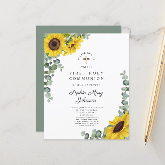 Papier Budget Sunflower Eucalyptus Premier Invitation com (Devant/Arrière en situation)