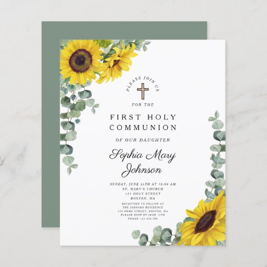 Papier Budget Sunflower Eucalyptus Premier Invitation com (Devant / Derrière)