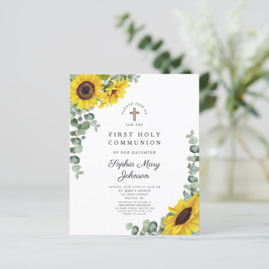 Papier Budget Sunflower Eucalyptus Premier Invitation com (Debout devant)
