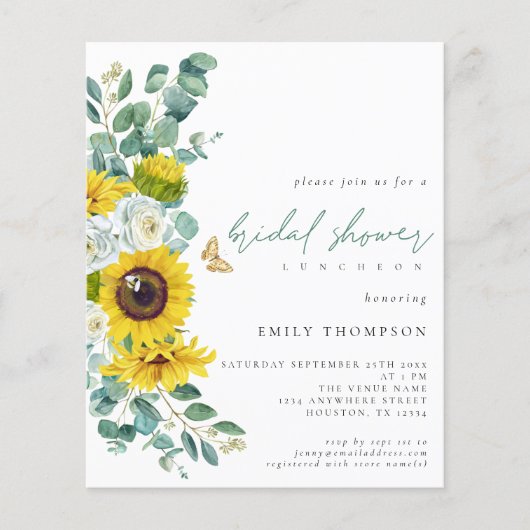 Papier Budget Sunflower Eucalyptus Script Fête des mariée (Devant)