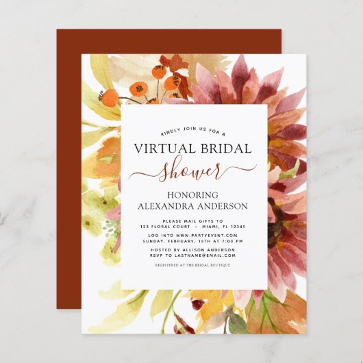 Papier Budget Sunflower Fête des mariées virtuelle Bourgo (Devant / Derrière)