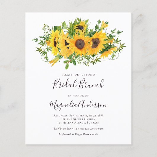 Papier Budget Sunflower Floral Bridal Brunch Invitation (Devant)
