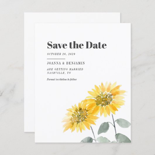 Papier Budget Sunflower Floral Mariage Enregistrer La Dat (Devant / Derrière)