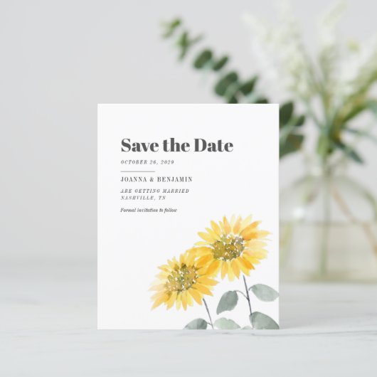 Papier Budget Sunflower Floral Mariage Enregistrer La Dat (Debout devant)