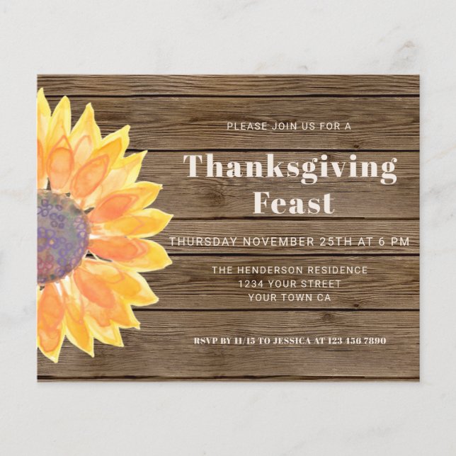 Papier Budget Sunflower Grange Wood Thanksgiving Invitati (Devant)