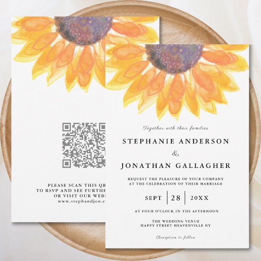 Papier Budget Sunflower QR Code Faire-part de mariage