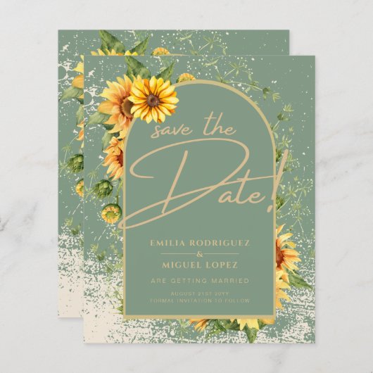 Papier BUDGET Sunflower Sage Mariage Enregistrer La Date (Devant / Derrière)