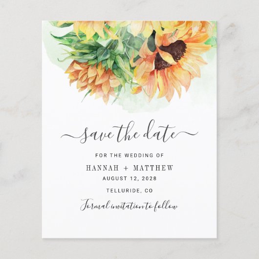 Papier Budget Sunflower Watercolor Wedding Enregistrer La (Devant)