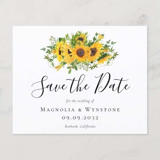 Papier BUDGET Sunflower Wedding Enregistrer La Date (Devant)