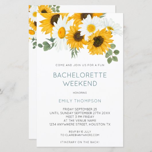 Papier Budget Sunflower Weekend Bachelorette Invitation (Devant / Derrière)