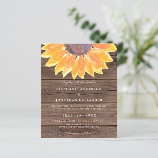 Papier Budget Sunflower Wood QR Code Faire-part de mariag (Debout devant)