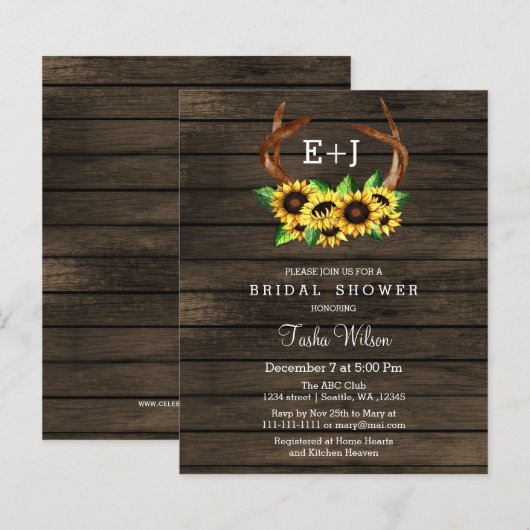 Papier Budget Sunflowers Antlers Bridal Shower Invitation (Devant / Derrière)