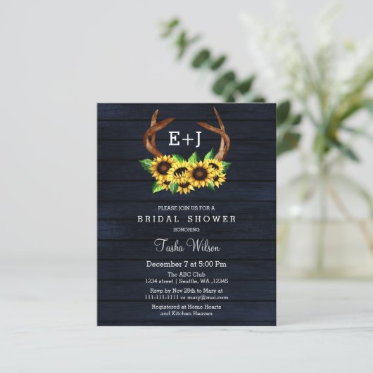 Papier Budget Sunflowers Antlers Bridal Shower Invitation (Debout devant)