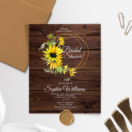 Papier Budget Sunflowers Cadre de douche nuptiale Invitat