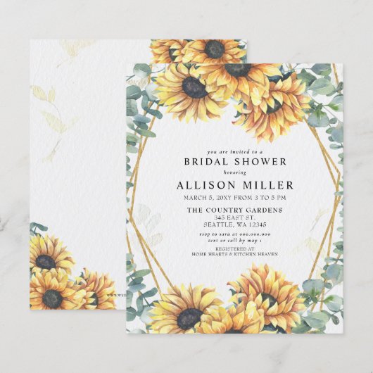 Papier Budget Sunflowers Gold Bridal Shower Invitation (Devant / Derrière)