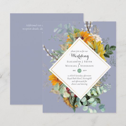 Papier Budget Sunflowers Greenery Mariage Invite (Devant / Derrière)