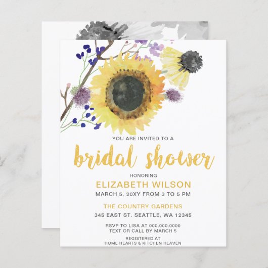 Papier Budget Sunflowers Invitation de douche nuptiale (Devant / Derrière)