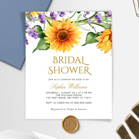 Papier Budget Sunflowers Invitation de douche nuptiale