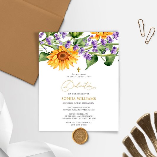 Papier Budget Sunflowers & Lavander Dedication Invitation