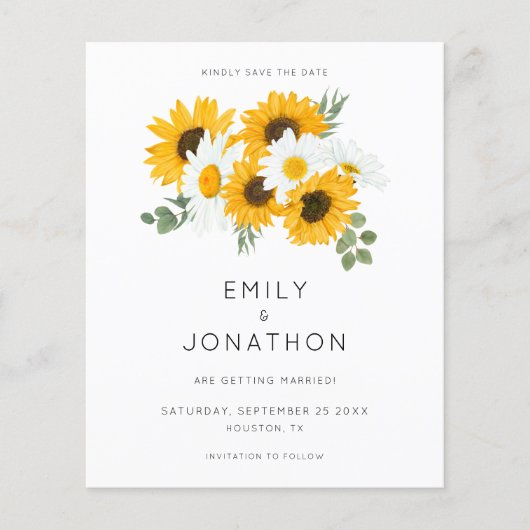 Papier Budget Sunflowers QR Code Jaune Enregistrer la dat (Devant)