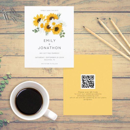 Papier Budget Sunflowers QR Code Jaune Enregistrer la dat