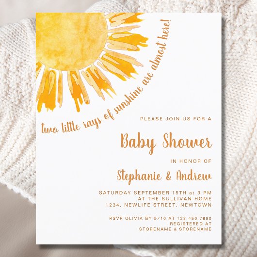 Papier Budget Sunshine Couples Twins Baby shower Invitati