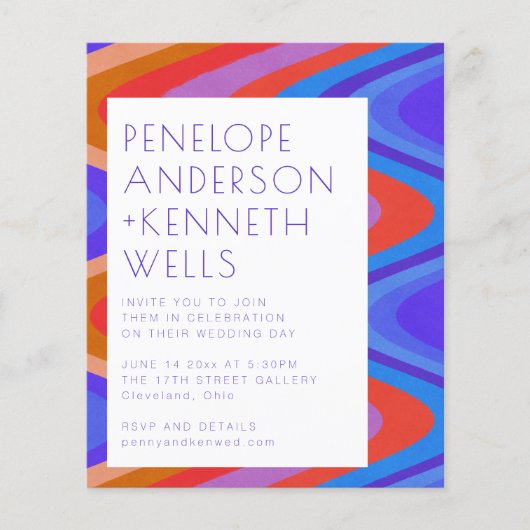 Papier Budget Super Curvy Lines Blue Red Wedding Invitati (Devant)