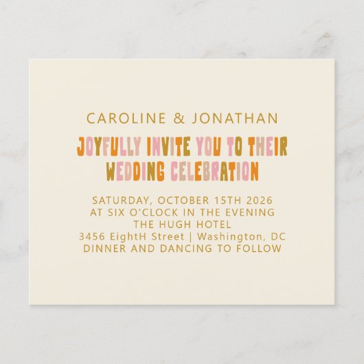 Papier Budget Super Orange Rose Faire-part de mariage rét (Devant)