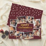Papier Budget Super Rouge & Or Joyeux Noël 8 Photo<br><div class="desc">Célébrez la saison avec cette carte super à budget de Noël, avec huit photos personnalisées disposées en forme ovale autour du bord de la carte, avec de l'espace pour une variété d'orientations d'image. Chaque image a son propre cadre blanc, pour faire ressortir les photos contre l'arrière - plan rouge profond....</div>