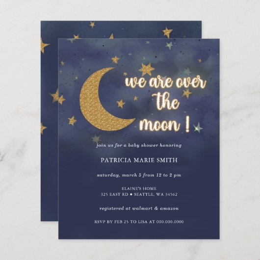 Papier Budget sur la lune Baby shower neutre entre les se (Devant / Derrière)