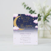 Papier Budget sur la lune Invitation Baby shower fille (Debout devant)