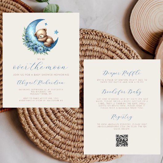 Papier Budget sur la lune Ours bleu QR Code Baby shower