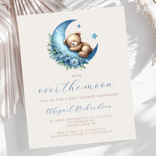 Papier Budget sur la lune Teddy Bear Baby shower bleu