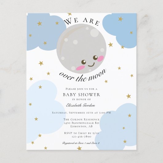 Papier Budget sur le Baby shower de la Lune Blue mare Kaw (Devant)