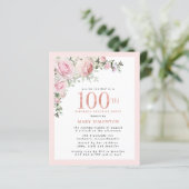 Papier BUDGET SURPRISE 100e anniversaire fête rose floral (Debout devant)