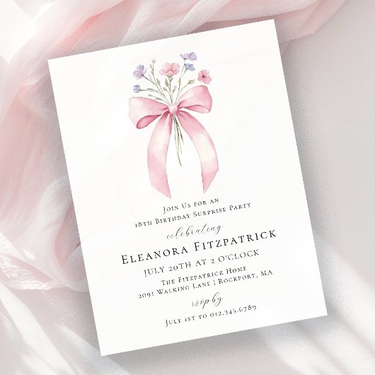 Papier BUDGET SURPRISE 18e anniversaire Invitation rose B