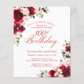Papier BUDGET SURPRISE PARTY 100th Birthday Pink Red Rose (Devant)
