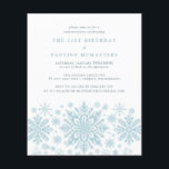 Papier BUDGET SURPRISE Party 21e anniversaire Snowflake<br><div class="desc">Des flocons de neige bleu très élégants créent une jolie bordure le long du fond de cette invitation à l'anniversaire adulte. Moderne et minimaliste,  le design est ouvert et aéré. L'esthétique contemporaine plaira à tous les âges.</div>